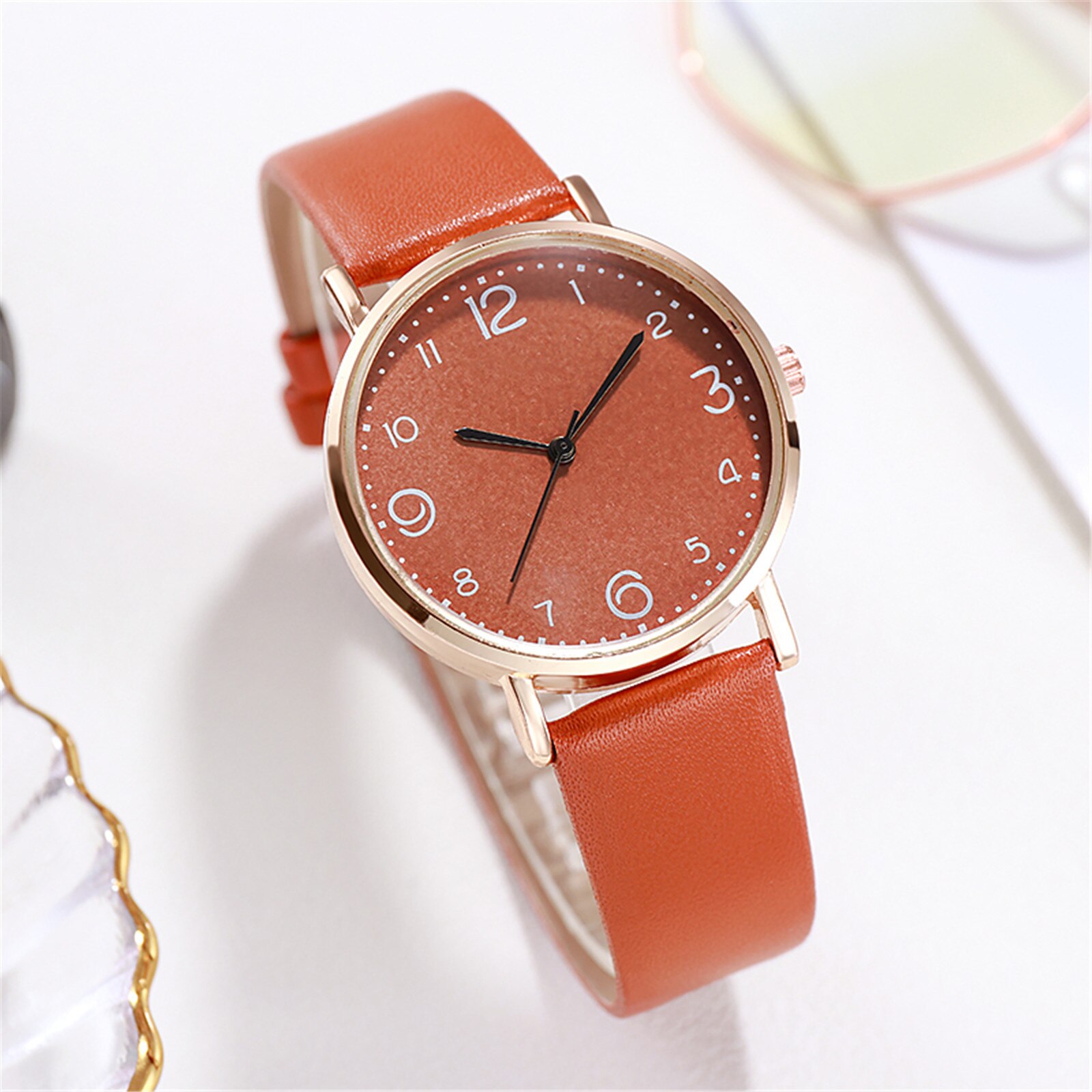 Reloj de cuarzo para mujer, correa de cuero PU, esfera negra, reloj de pulsera analógico, reloj de pulsera para mujer, relojes Reloj de cristal zegarek damski