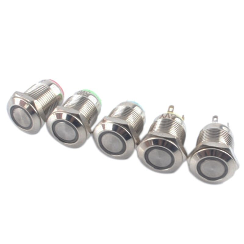 1Pcs 12Mm 12V Auto Aluminium Led Vermogen Push Button Metal Switch Klink