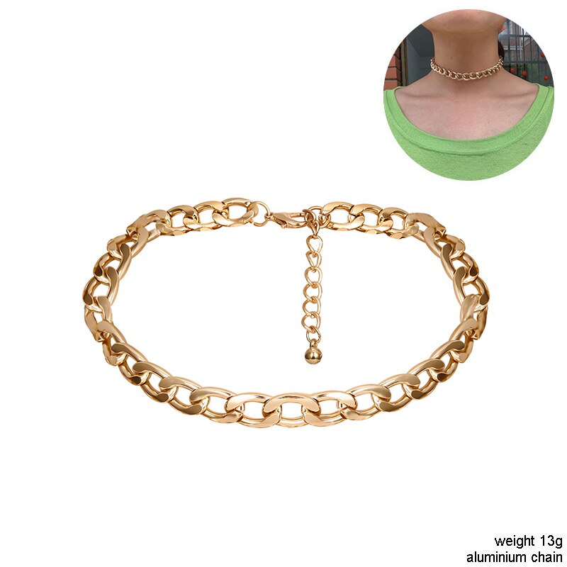 Punk Felsen Aluminium Kette Halsband Halsketten Für Frauen Chocker geschichtet Verknüpfung Kragen Glanz Licht Gewicht Schmuck Schlüsselbein ErkläSprosse: N1400-1