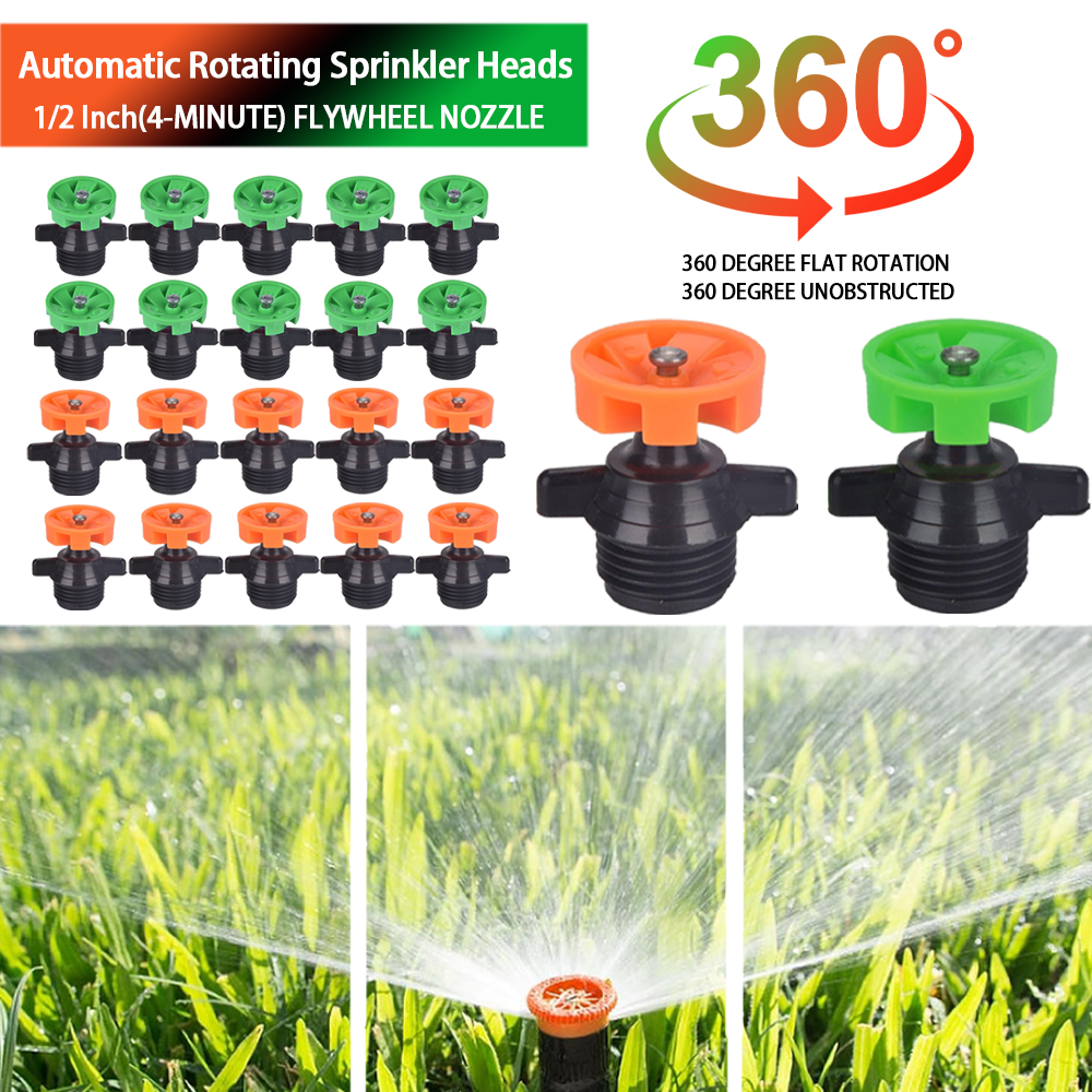 360 Degree Automatic Rotating Sprinkler Heads, Garden Lawn Irrigation 1/2"（4-point flywheel） Male Thread Rotating Nozzle