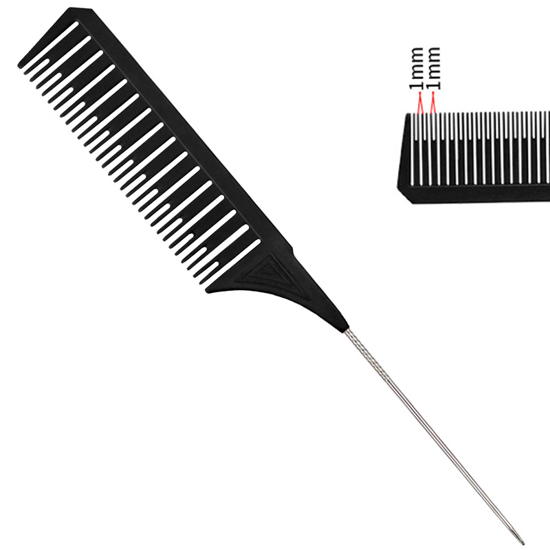 Hairdressing Comb Steel Tip Tail Pick Dyeing Comb Salon Highlighting Hair Comb Anti Static Barber Hair Cutting Comb: Metal Tail Small