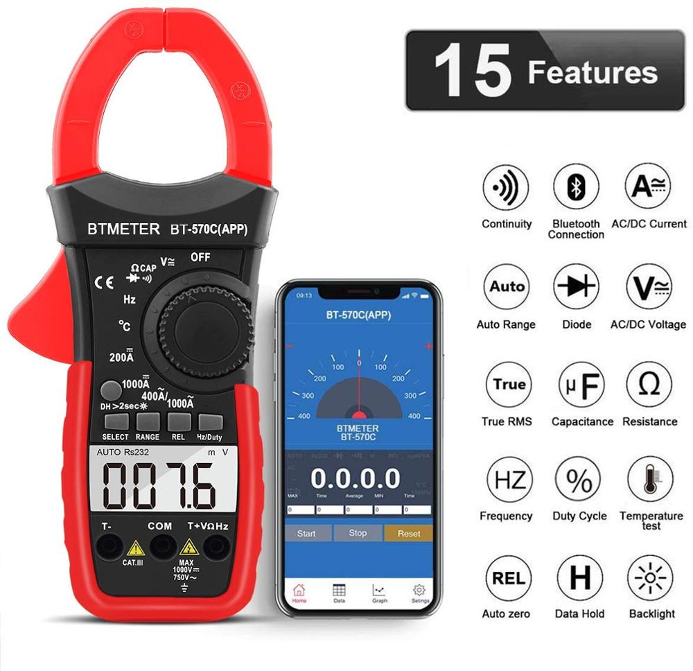Btmeter Digitale Multimeter,Auto-Range App Bluetooth Amp Meter, Weerstand, Temperatuur, data Hold Voor Elektrische Hvac Ampèremeter