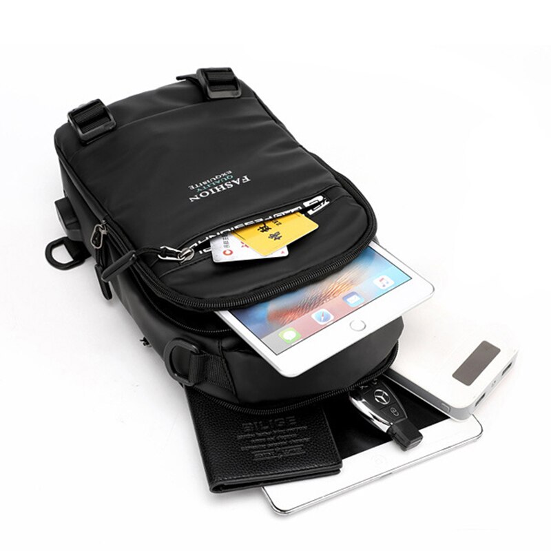 Sacs de poitrine de mâle en Nylon sac à dos sac à dos avec Port de charge USB petits hommes fronde sac à dos sac à dos