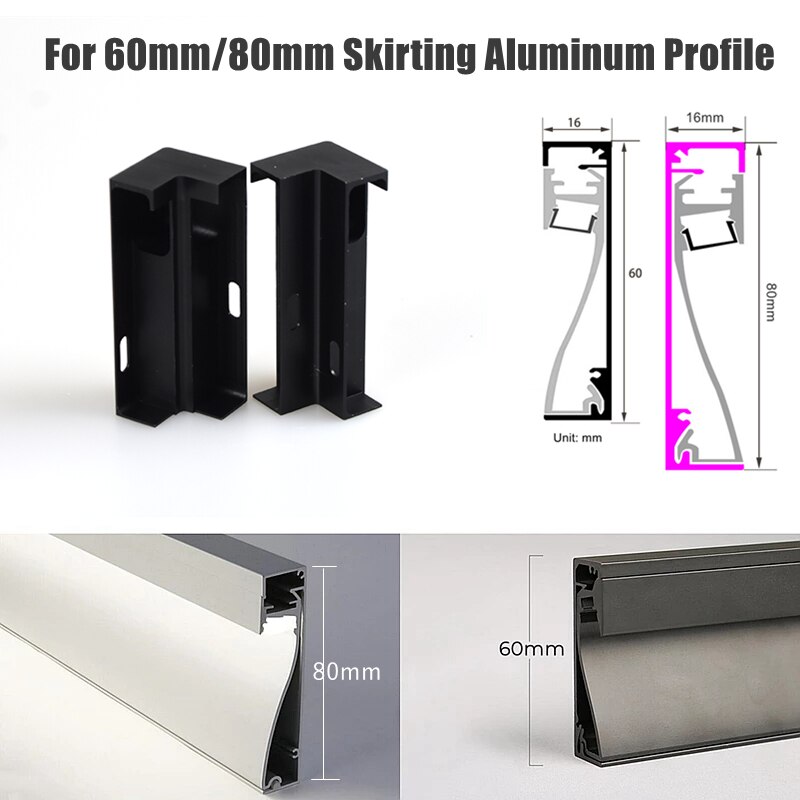 60mm/80mm LED Skirting Line Strip Light Aluminum Profile Accessories Baseboard Plastic Internal Angle External Corner Connector