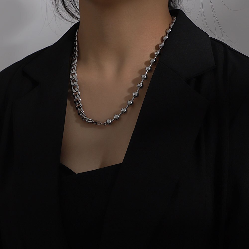 Titanium stalen cubaanse ketting met stiksels en kogelvormige schakels, coole ketting voor mannen en vrouwen, unisex, hiphop, streetstyle, veelzijdig, lief en cool.