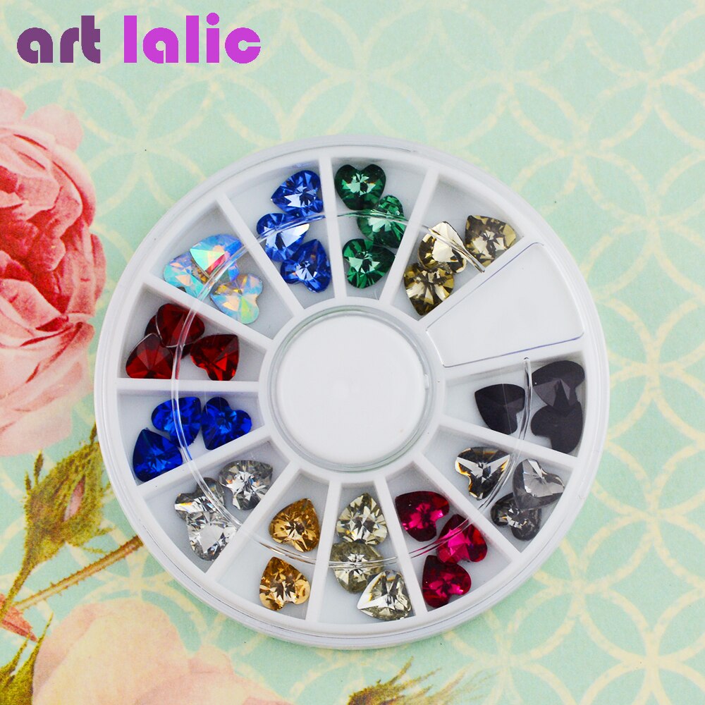 Artlalic 1 Wiel 12 Kleuren 3D Hart Vorm Crystal Rhinestones Glitter Gem Nail Art Polish Tips Decoratie Manicure Sieraden Tool