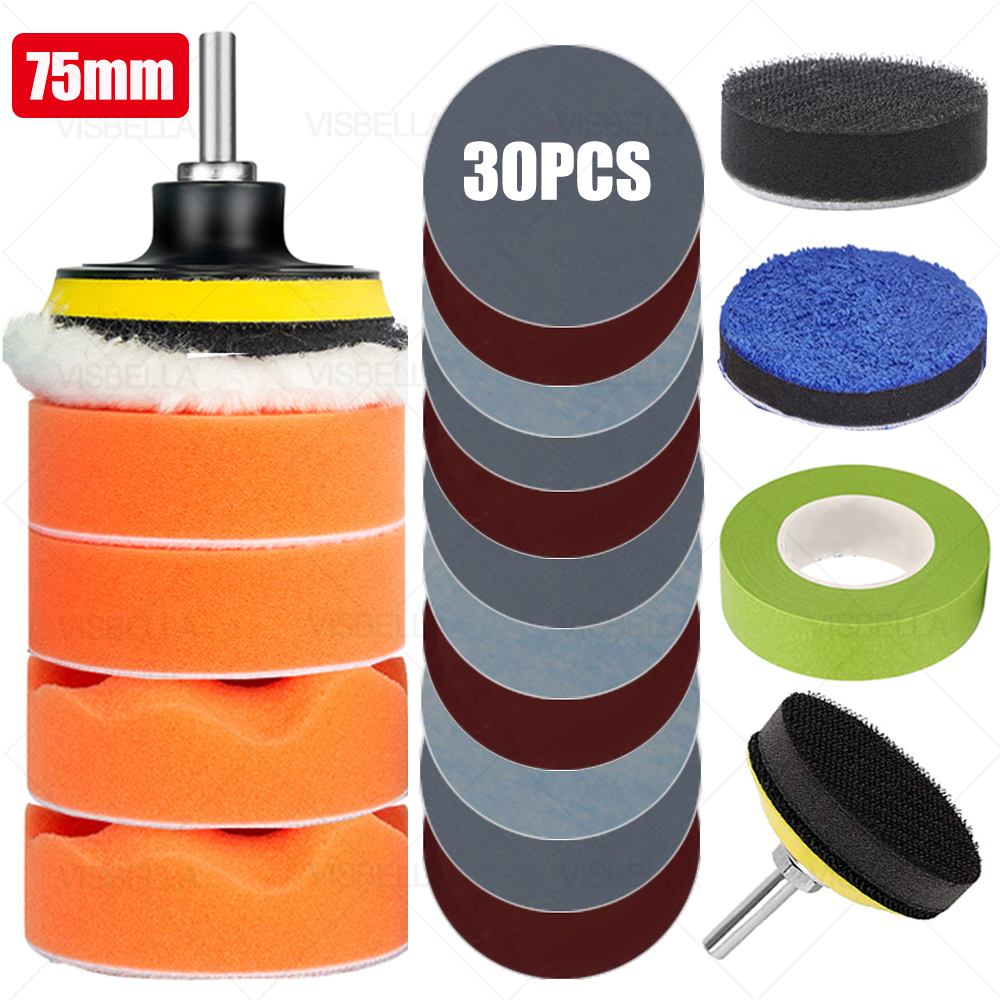 3Inch Car Polishing Kit Sponge Foam Pad Auto Headlight Wheel Polisher Polishing Refurbish Abrasive Disc Sandpaper Buffing Pads