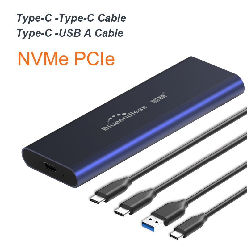 PCIE M.2 NVME SSD Enclosure Support M Key Type C USB3.1 2240/2280 SSD Case Full Aluminum External Box for Solid disk: M280N Blue C-A C-C
