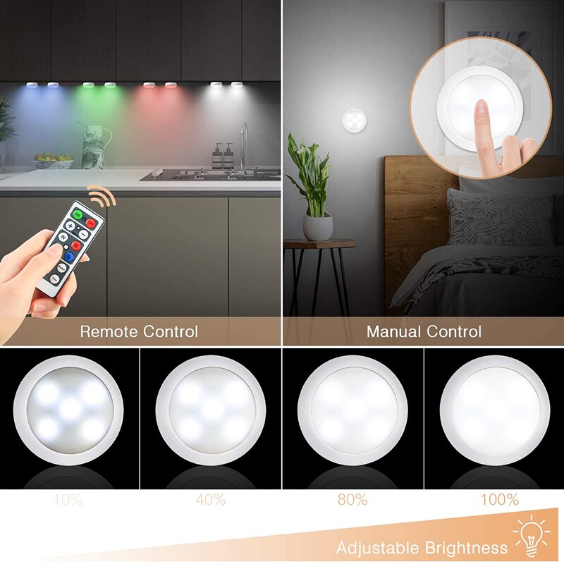 ! Luces Puck a pilas con Control remoto, Pack de 8 luces de armario con luz de armario en 16 colores y 3 modos
