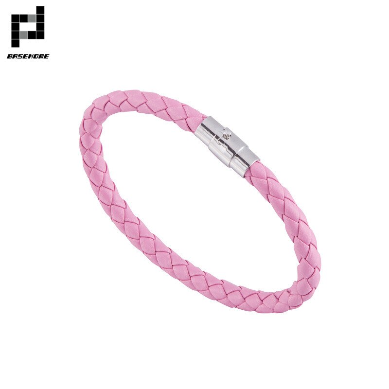 BASEHOME nowy 13 kolor plecione skórzane bransoletki mężczyźni kobiety zapięcie miedziane bransoletki męskie bransoletki prezent biżuteria: pink