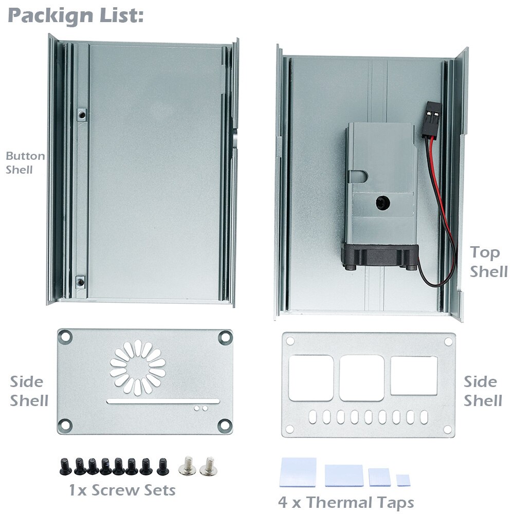 Raspberry Pi 4 ICE Tower Cooling System Aluminum Case Mini with 25mm Quiet Cooling Fan + Heatsink Kit for Raspberry Pi 4 model B: Grey Case Fan Kit