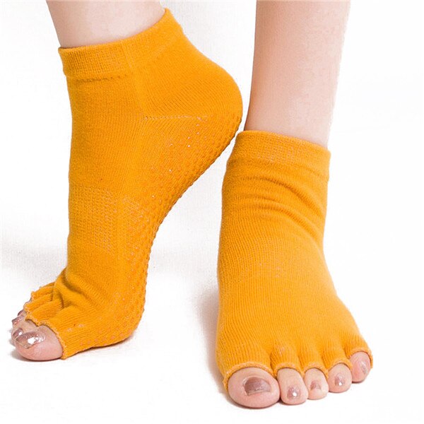 1 par skridsikker åben tå kigge tå yoga sokker kvinder skridsikker silikone halv fem fingre toeless yogasokker bomuld sokker sommer: Orange