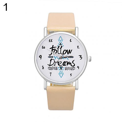 Meisjes casual volg je droom citaat print imitatie leren band quartz polshorloge: Beige