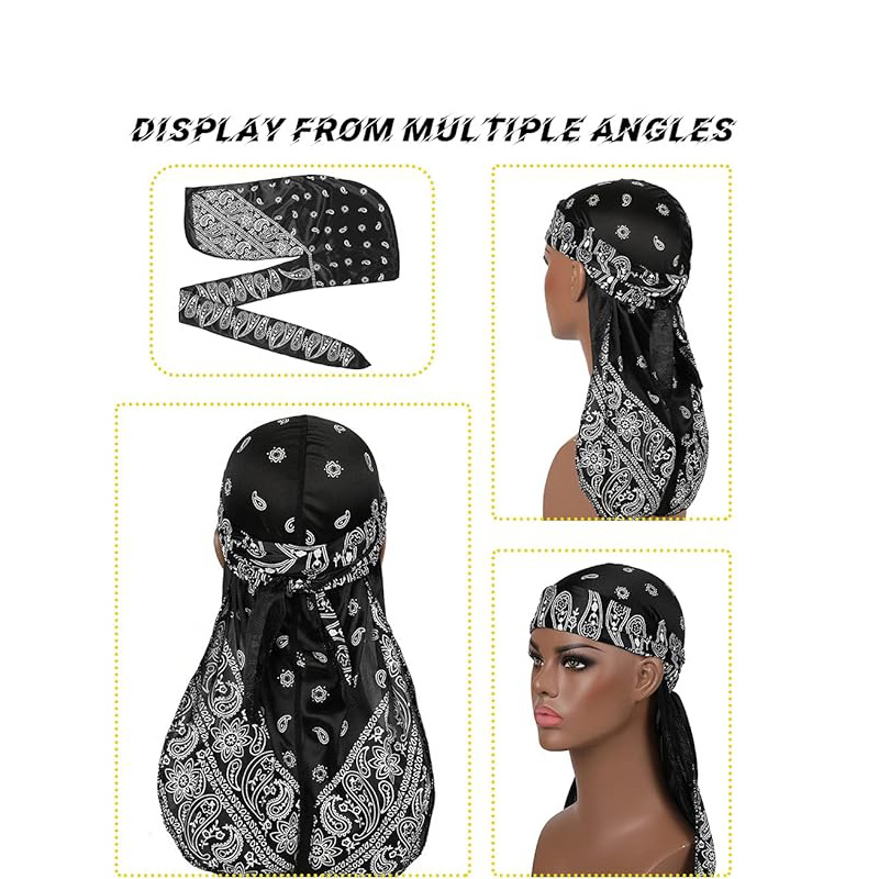 Men's Silky Durags African Print Headwrap for Women Long Tail Pirate Hat Biker Hear Wear Bandanas Turban Hair Accessories