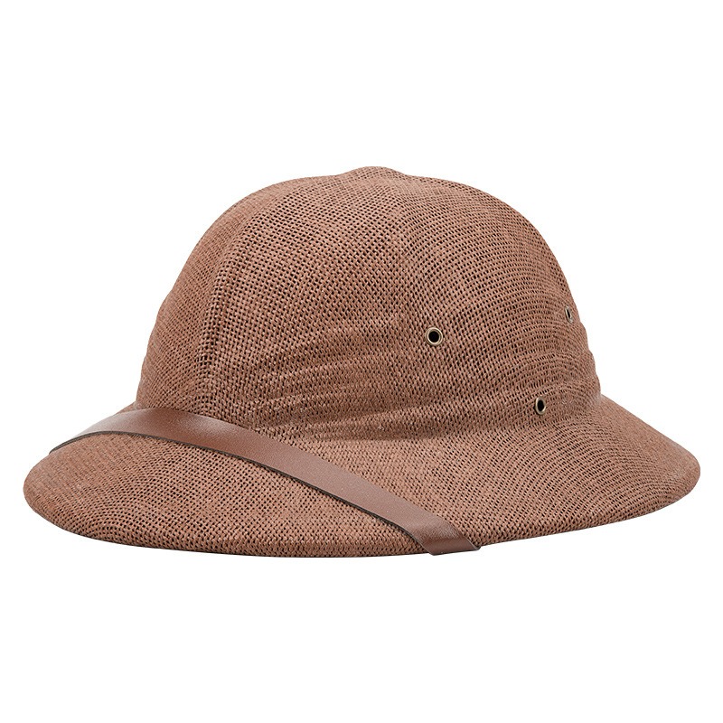 Sombrero de paja estilo Vietnam para adultos, casco de explorador británico, sombreros de sol de cubo de barco de verano: Castaño