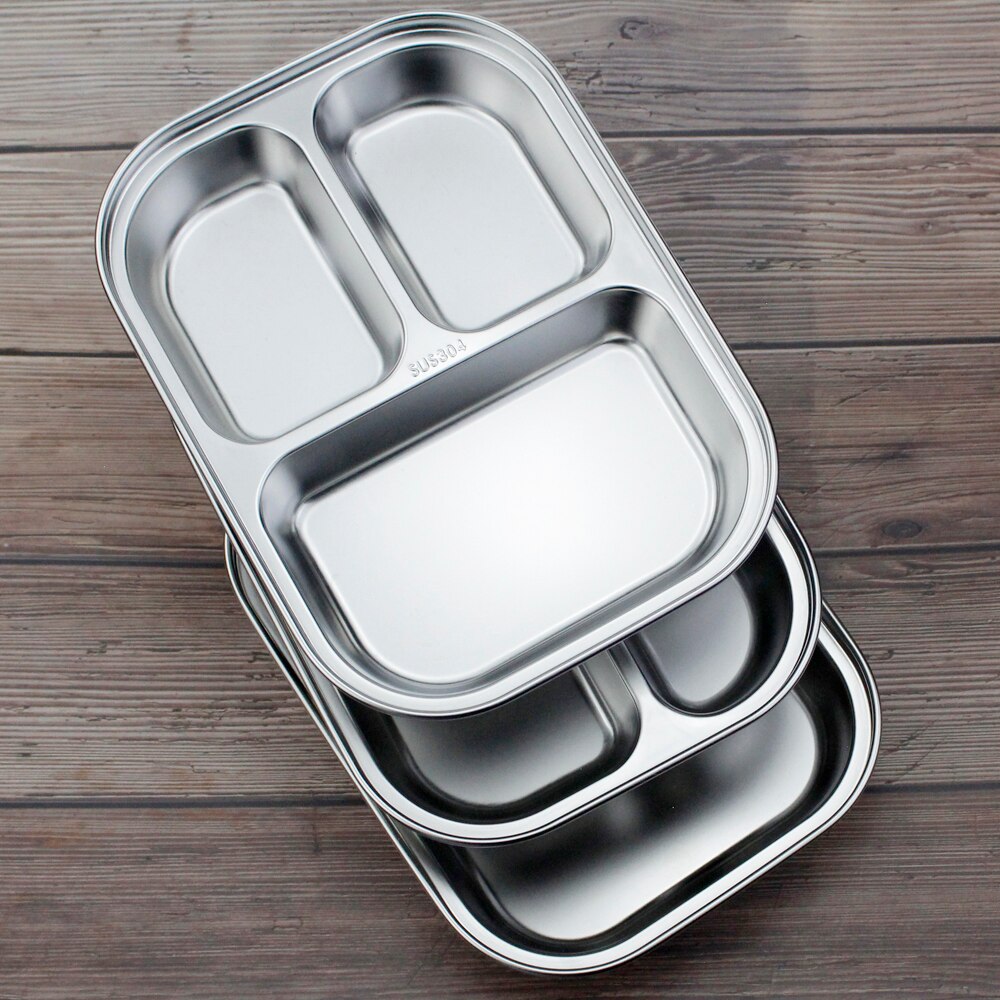 18/8 Stainless Steel 2/3/4 Section Divided Dinner Tray Meal Dish Lunch Box Plate Fast Food Containers for Students Staffs Worker