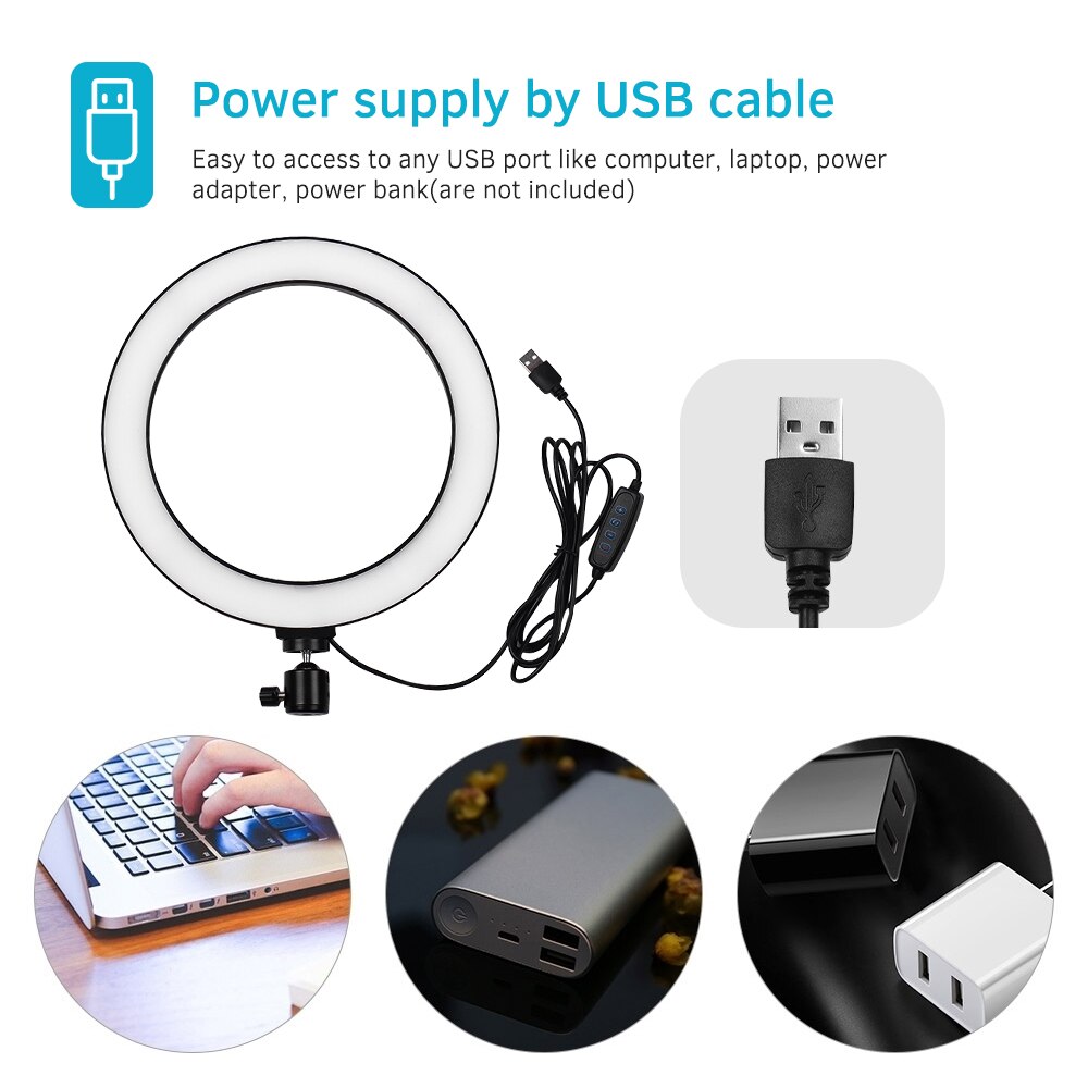 8 inch desktop led ringlamp 3200k-5500k dimbaar 3 lichtstanden 10 helderheidsniveaus met mini statief kogelkopadapter