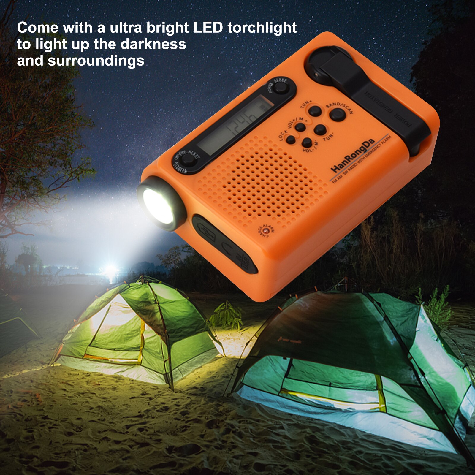 HRD-900 Emergency Solar Hand Crank Radio Portable Home Outdoor Emergency Radio w/ AM/FM/SW Flashlight SOS Alarm 2000mAh Battery
