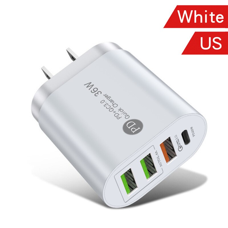 Usb-schnellladeadapter (36w qc3.0 pdx 3 für apple iphone 13 pro, 12, 11, 8, 7, ipad (eu/uk/us-stecker, pd-ladegerät, typ c)