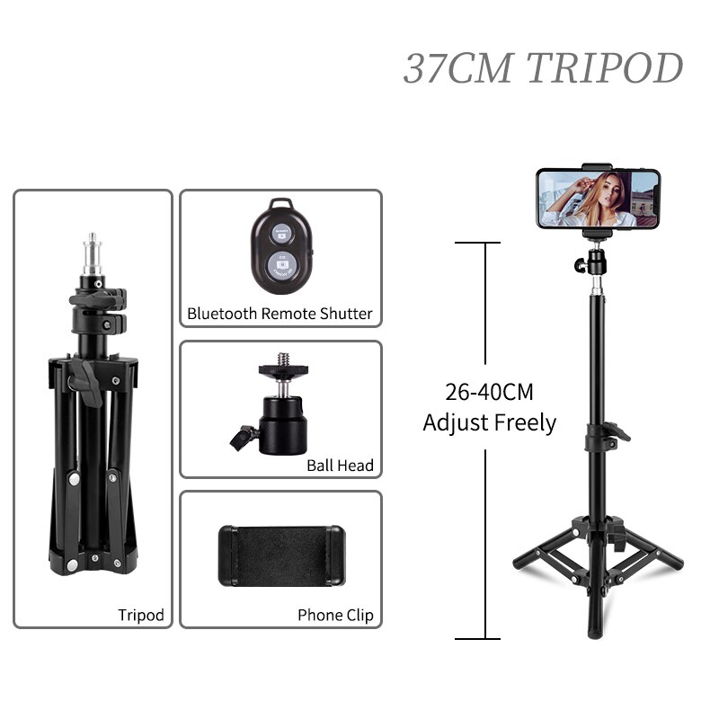 Treppiede SH Selfie 1/4 treppiede in alluminio con testa a vite per supporto per telefono fotocamera digitale con telecomando compatibile con Bluetooth: 26-37CM