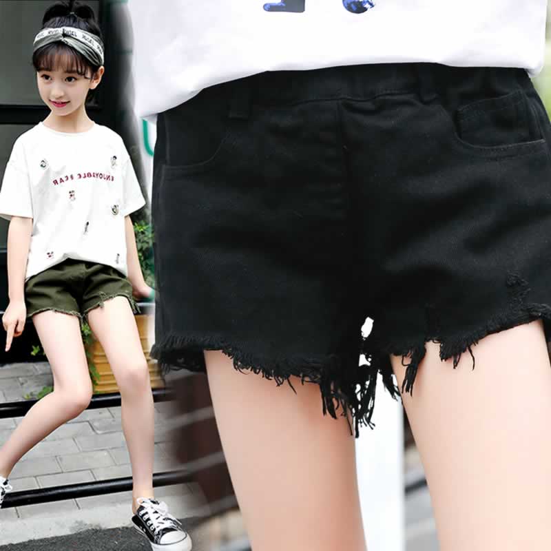 Children Summer Shorts Big Girls Cotton Clothes Elastic Wash Denim Shorts For 4 to 14 Years Old Kids Casual Pants