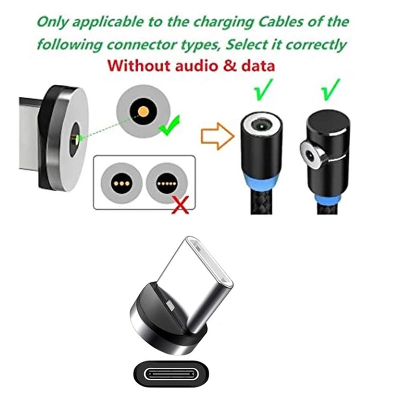 1/2/5 Pcs USB Type C Magnetic Tips Plug Mobile Cell Phone Adapter For Replacement 360° Degree Rotation Converter Cable Connector
