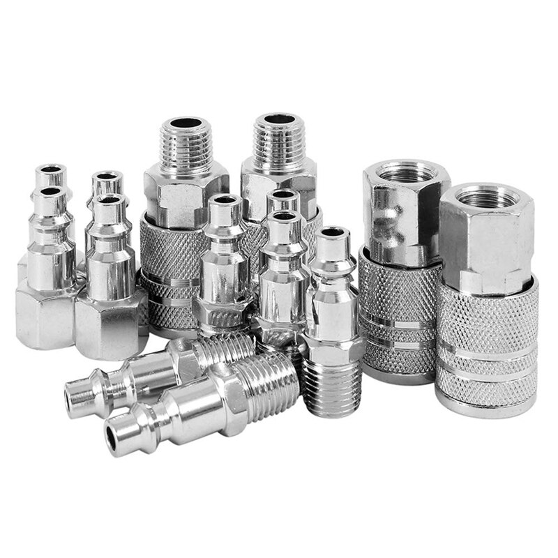 14Pcs 1/4&quot; Euro Air Line Hose Compressor Metal Couplings Connectors Quick Release Coupler Plug Socket Female Fitting Male Thread