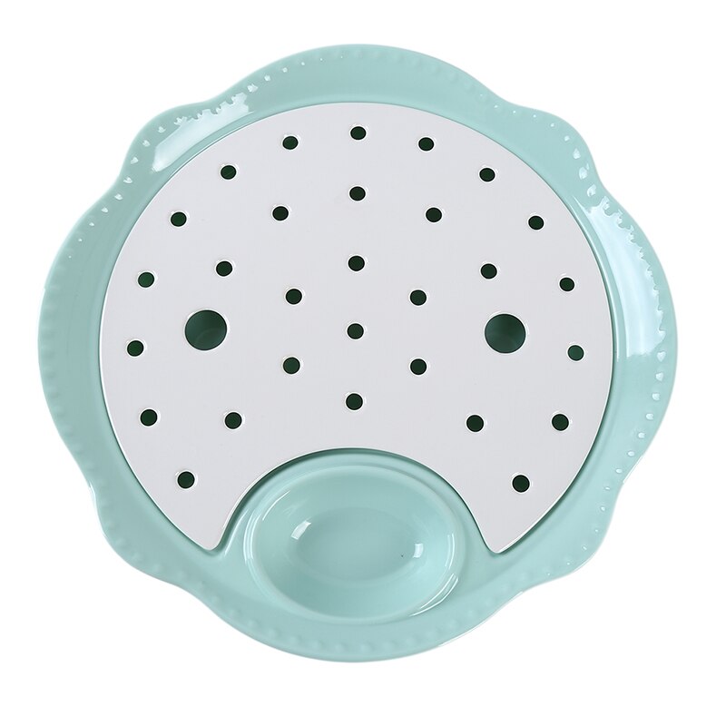 Goede verkoop huishoudelijke afvoer kant dumplings dumplings melamine nordic dubbele afvoer lade gebaksschaal huishoudelijke servies: Blauw