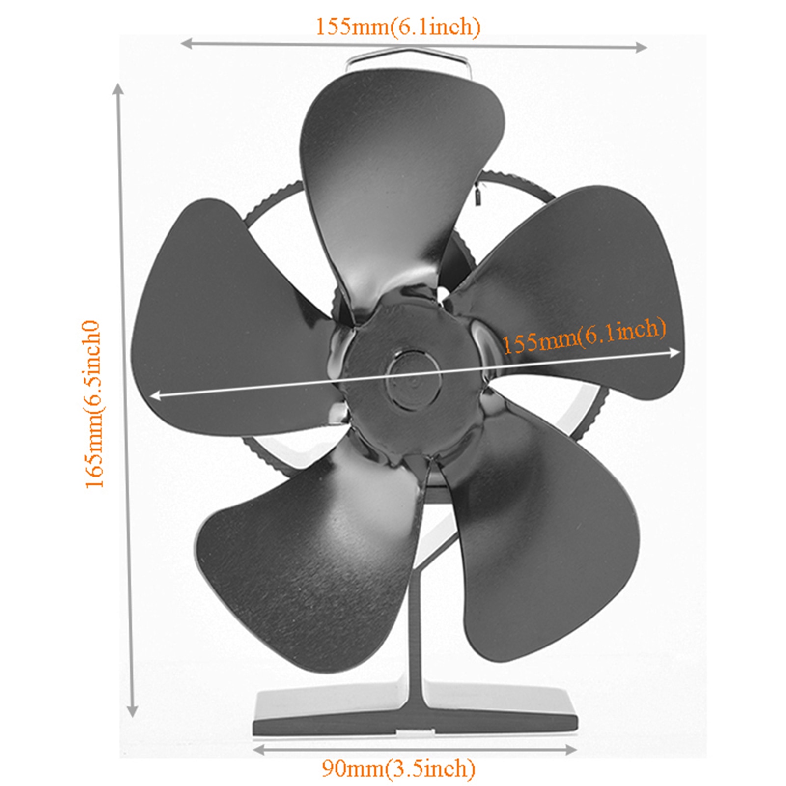 Ventilador de chimenea de alta temperatura, 5 aspas, silencioso, respetuoso con el medio ambiente, para estufa de leña, 55 ℃ ~ 350 ℃