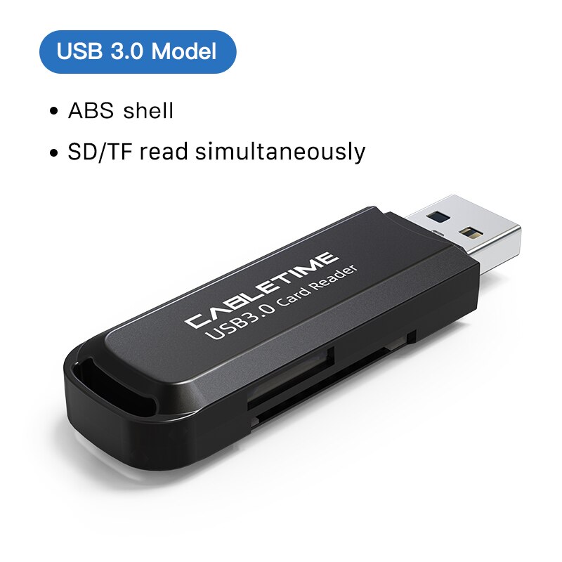 CABLETIME SD Card Reader USB 3.0 to Micro SD&amp;TF 2 in 1 External Memory OTG Adapter for Xiaomi MacBook Air Pro C376: SD TF Reader PVC