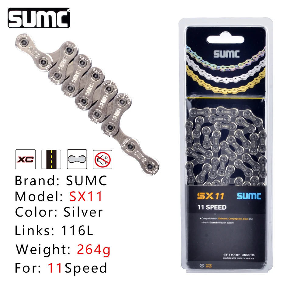 SUMC 9/10/11/12 Speed Bicycle Chain MTB Mountain Road Bike Chain for SHIMANO Campagnolo SRAM Half Hollow Bicycle Chain 116L: Burgundy