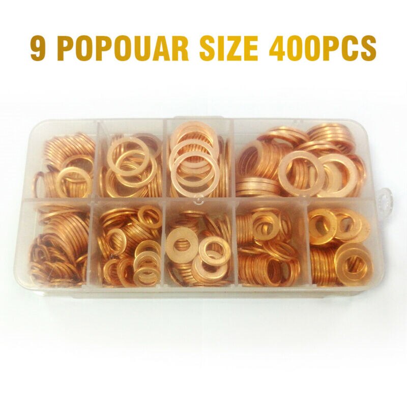 400 st/kartong massiv koppar krossbricka tätning tätning platta o-ring packningar sortiment box kit set för personbil lastbil fordon 9 stl.