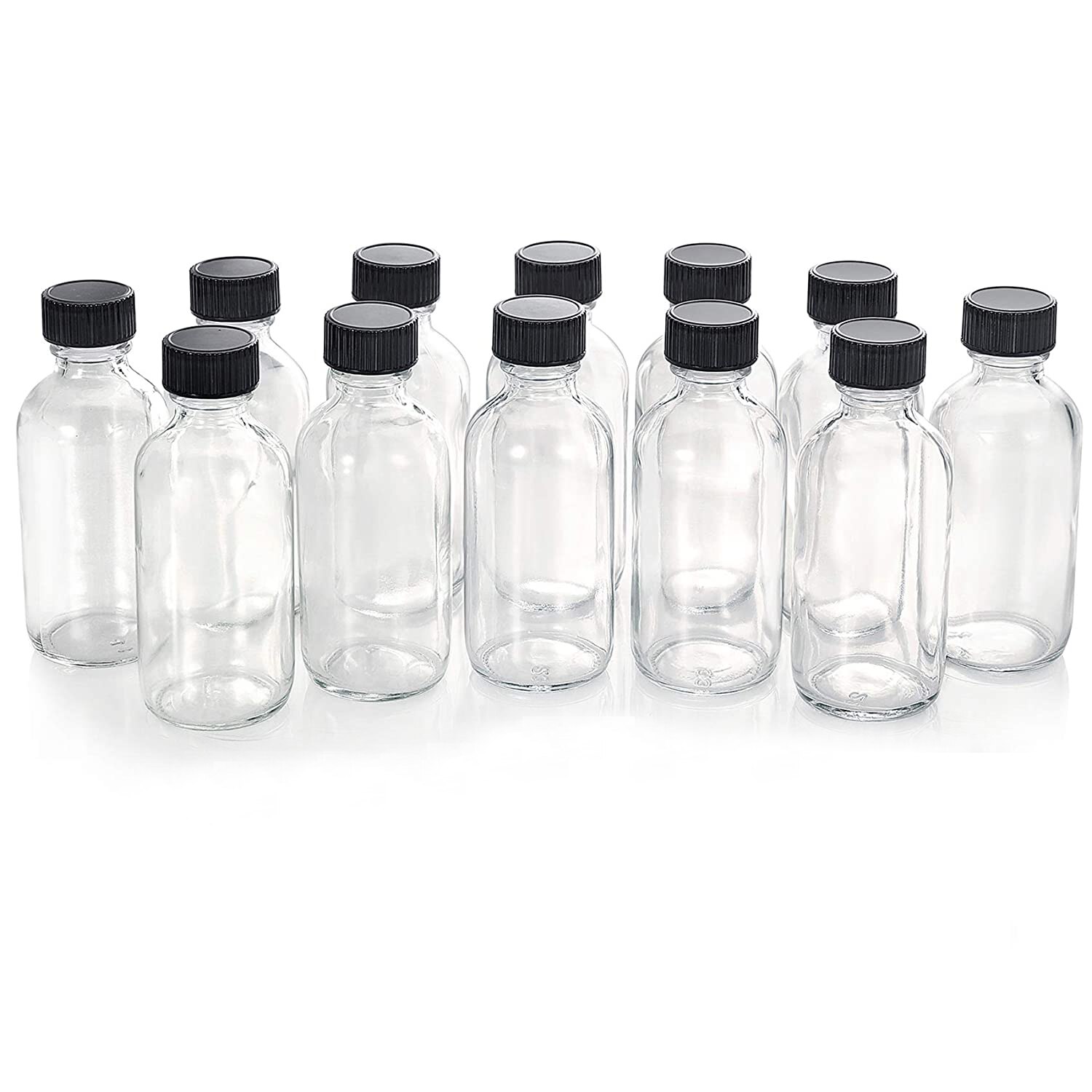 Clear Glass Bottles with Lids Boston Round Sample Bottles for Juice Ginger Shots Oils Whiskey Liquids Mini Travel Bottle (1PCS)