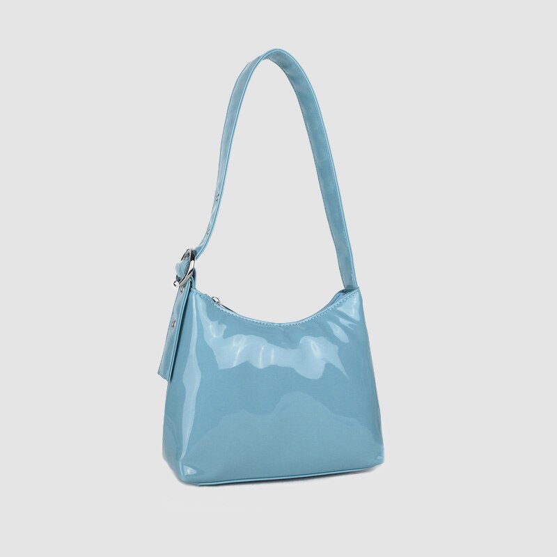 PU Patent Leather Women Handbags Simple Ladies Baguette Shoulder Bags Luxury Female Armpit Bag Tote Green Blue: Blue