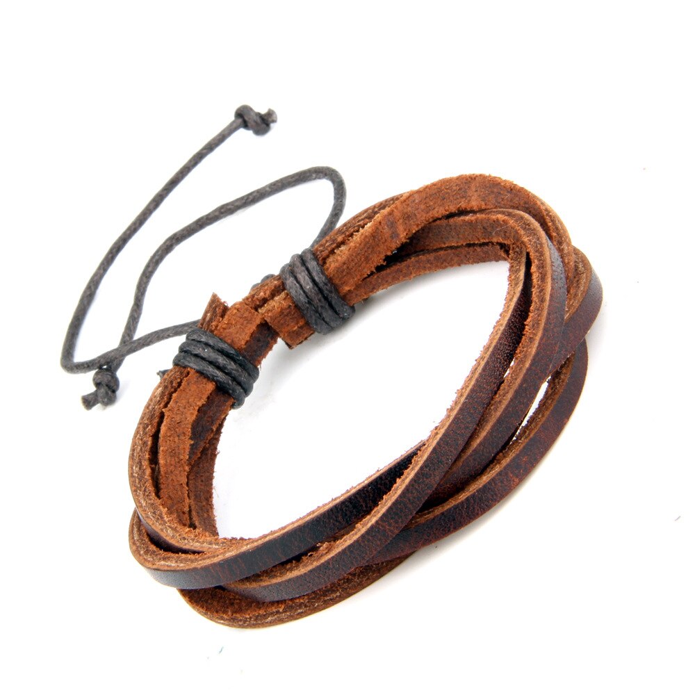 ZMZY Black and Brown Leather Mens Bracelets Multilayer Rope Hand Bracelet For Men Rope Braided Bracelet Male Female Jewelry
