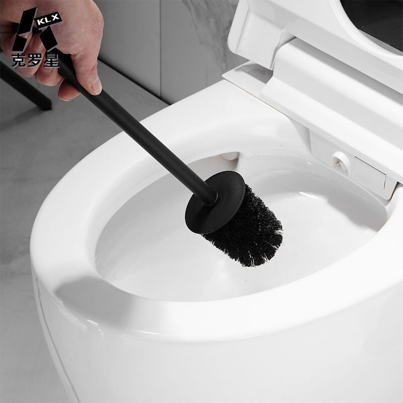 Gulvstående mat sort toiletbørste sæt rengøringsbørste toiletbørsteholder hvidrummet toilet toiletbørste