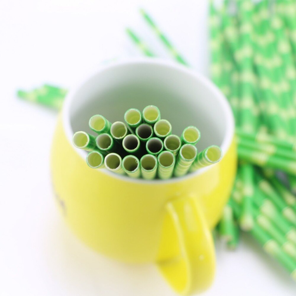 Lote de 100 unidades de pajitas verdes de papel de bambú para beber, suministros de decoración para fiestas, accesorios para bebidas de cóctel