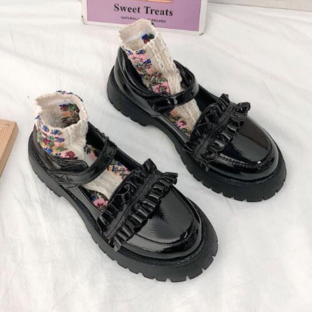 Lolita kengät kawaii kengät naiset harajuku nukke kengät pyöreä varvas alusta yksikengät naisten pienet nahkakengät zapatos mujer 388