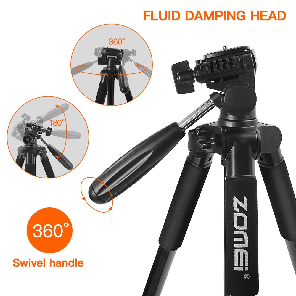 ZOMEI Q222 appareil photo en aluminium trépied statif Flexible trépied photographique monopode support de voyage pour Smartphone appareil photo DSLR projecteur
