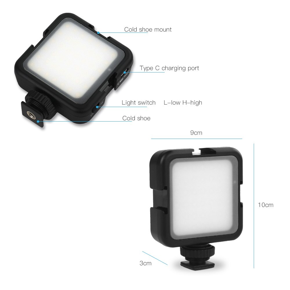 Mini luzes de vídeo led nano 42 de bolso, 6000k com bateria embutida para fotógrafo, estúdio, vlogging