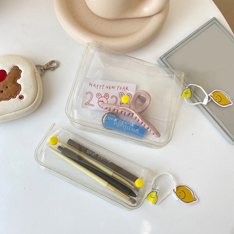 eins Korea Stil Klar Zitrone Bleistift fallen Datei Tasche PVC Wasserdichte Stift Tasche Tragbaren Kosmetik Tasche Schreibwaren Lagerung Bleistift fallen
