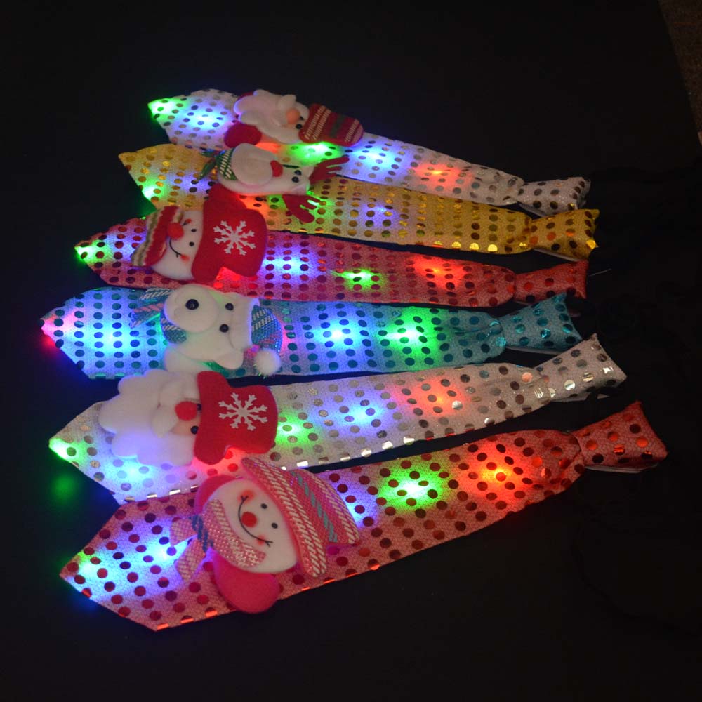 Led blinkande glödande julslips träd nyhet slips röd jultomte snögubbe jultomte älg halsslips för festival