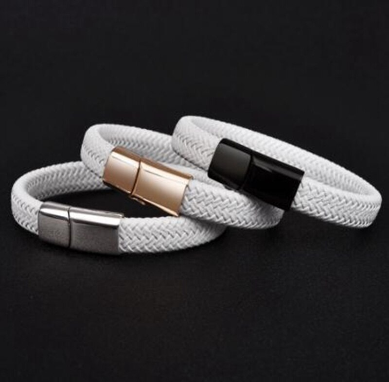 Unisex trend armbånd par smykker hvidt vævet læder metal magnetisk knap armbånd