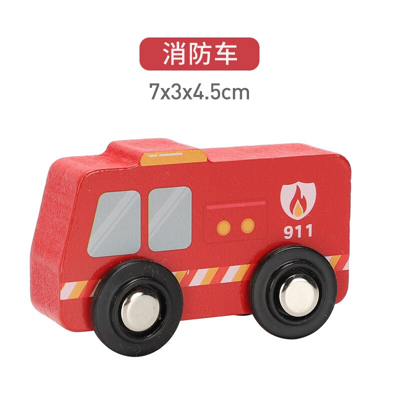 Children&#39;s Toy car magnetic wooden scene car fire truck car ambulance compatible wooden BR train children&#39;s toys W2