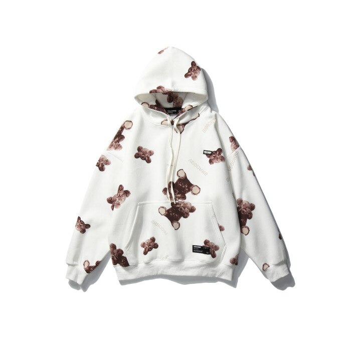 VEGORRS Neue Bär Manyinka zur Seite fahren Männer Und Frauen Hüfte hüpfen Paar verlieren Skateboard Hoodie: Weiß / XXL