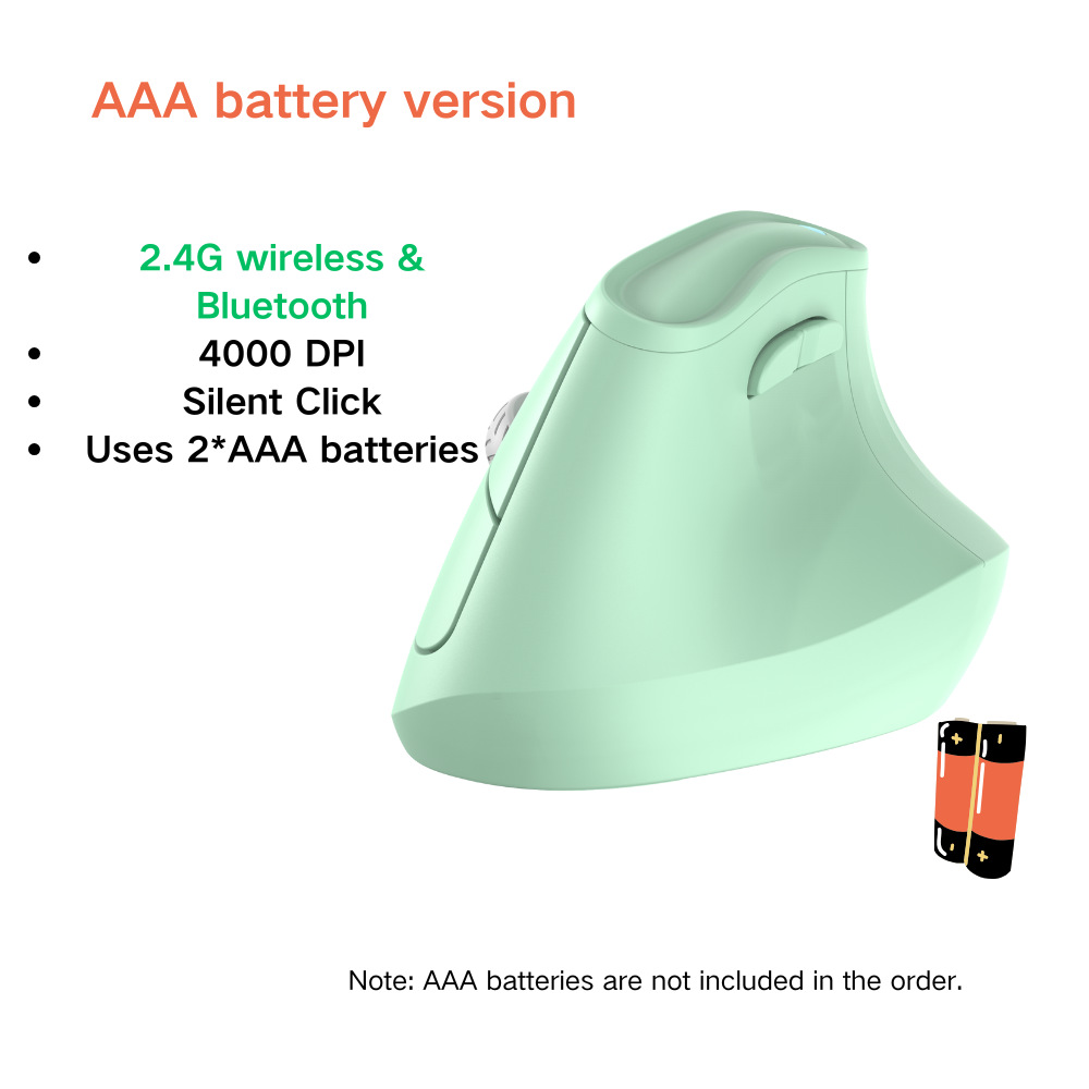 Wireless Vertical Mouse USB 2.4G Wireless Mice Ergonomic Bluetooth Gaming Mouse AAA battery Mice 4000DPI For Laptops PC: black