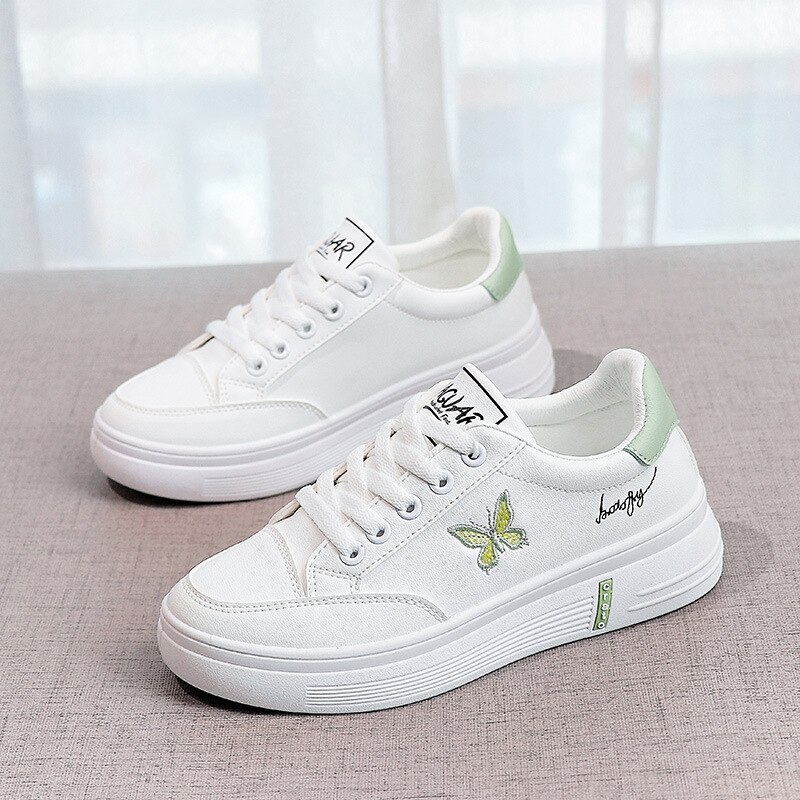 Small white shoes versatile flat bottom embroidered butterfly white shoes net red board shoes