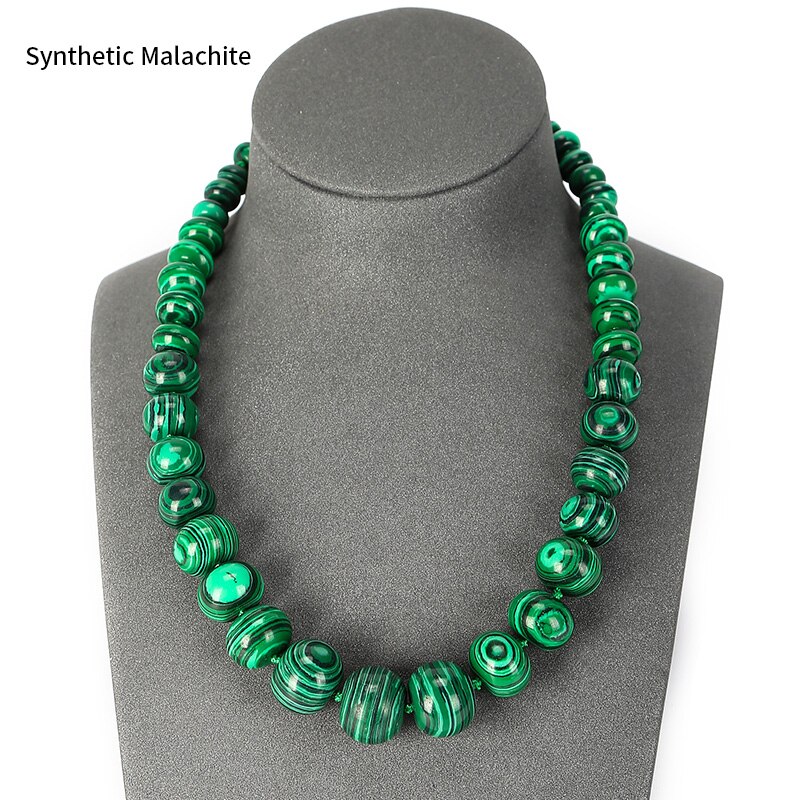 JD 19 Farben Natürliche Stein Perle Absolvierte Choker Halskette Rosa Kristall Opal Onyx Rad Abacus Form Perle Für Frauen Party schmuck: Malachite