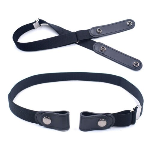 Trend Men Women's Buckle-Free Elastic Invisible Belts Jeans Trousers Casual Clothes Accessories Simple Waistband: Black