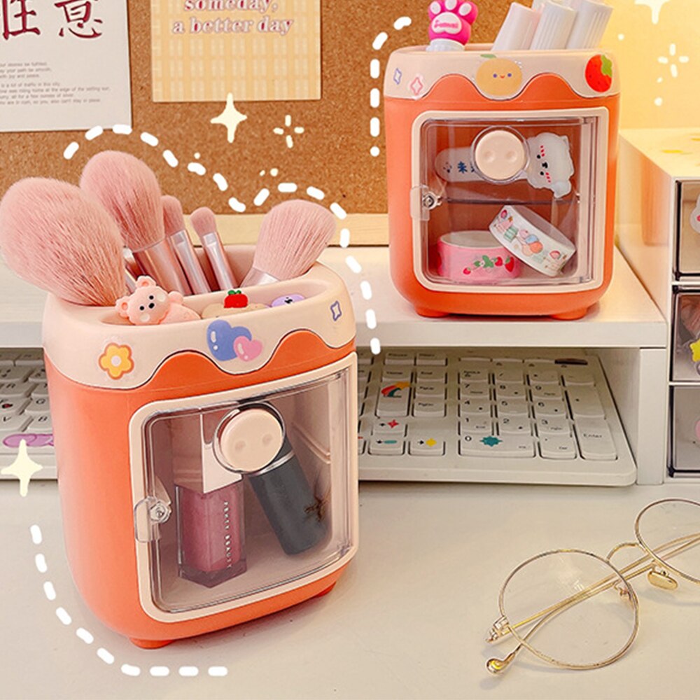 Multifunctional Pen Holder Cup with Removable Partition Make-up Tools Organizer Desktop Storage Magnetic Window EIG88